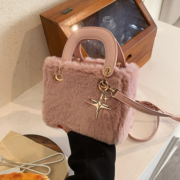 Soft Fluffy Small Handbag with Star Pendant