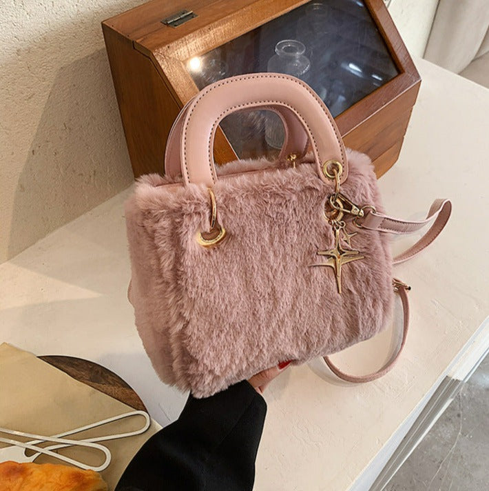 Soft Fluffy Small Handbag with Star Pendant