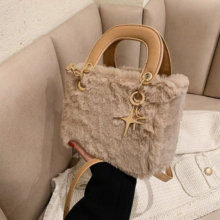 Soft Fluffy Small Handbag with Star Pendant