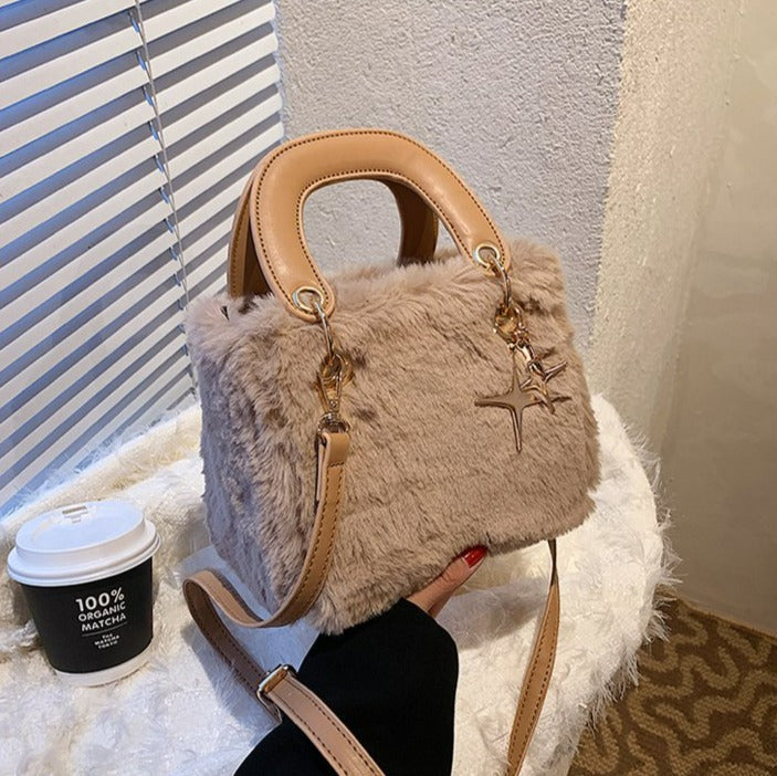 Soft Fluffy Small Handbag with Star Pendant