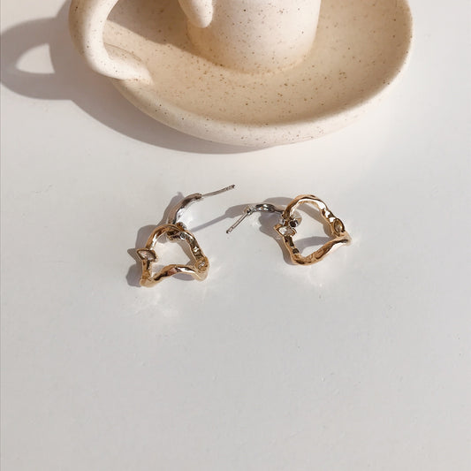 Irregular Wrinkled Golden Loop Earrings
