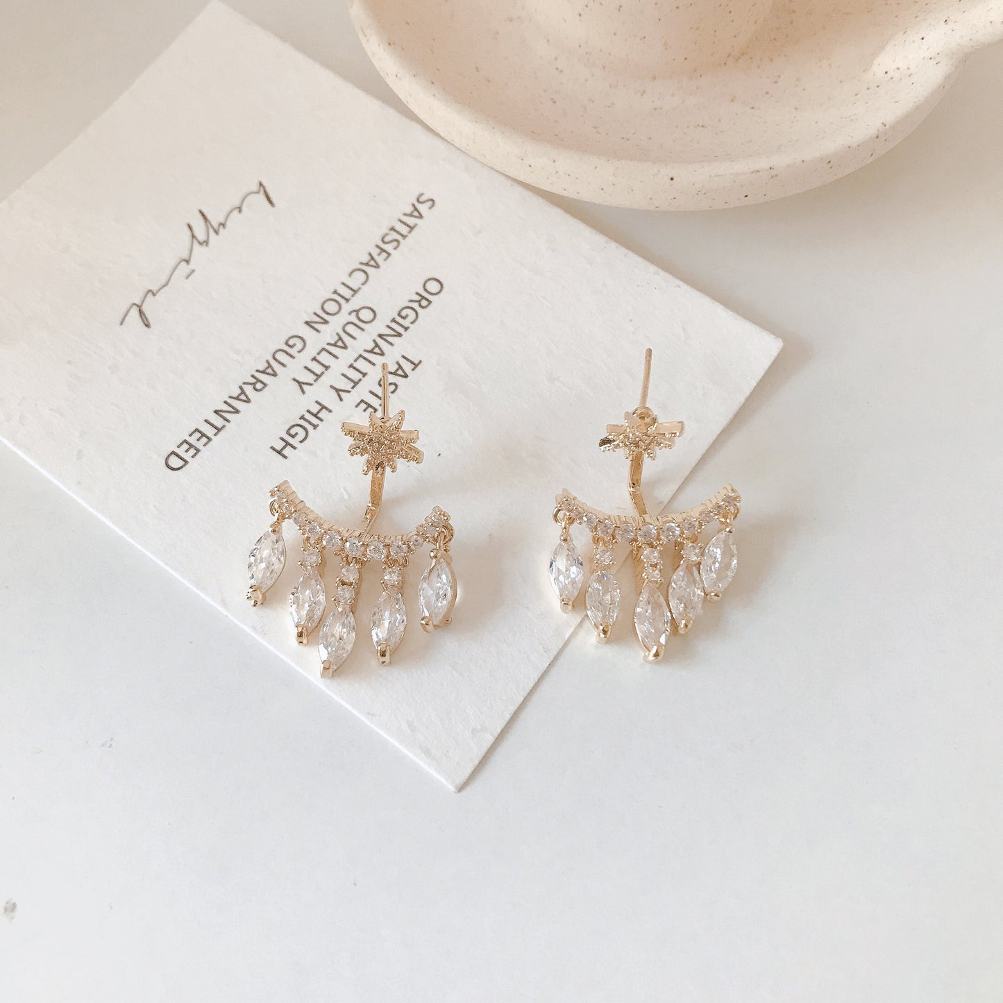 Tear Drop Crystal Gold Earring Jacket