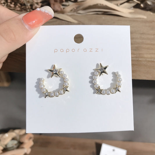 Open Circle Pearl Earrings with Stars