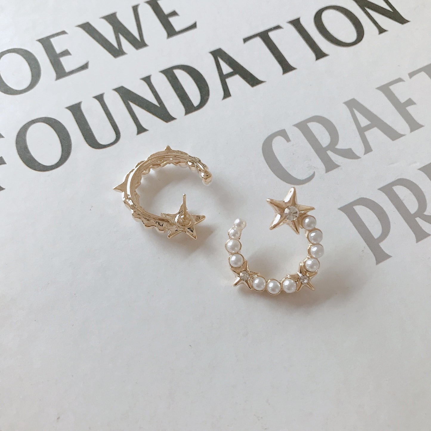 Open Circle Pearl Earrings with Stars
