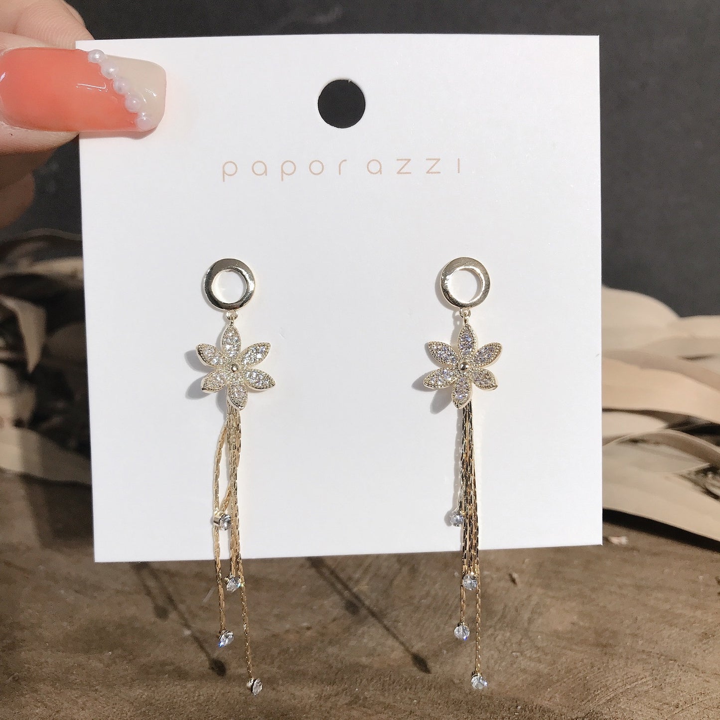 Crystal Embellished Flower Dangle Earrings