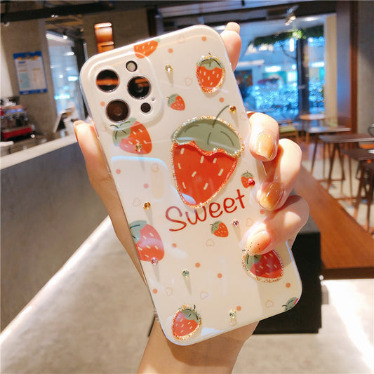 Iridescent Red Strawberry & Flowers Phone Case