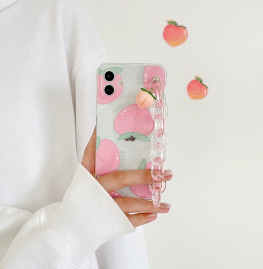 Peachy Clear Phone Case with Acrylic Chain Handle