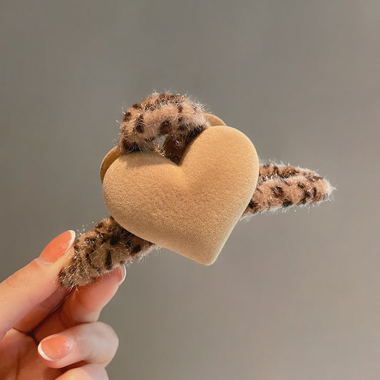 Soft Leopard Print Hair Claw with Heart