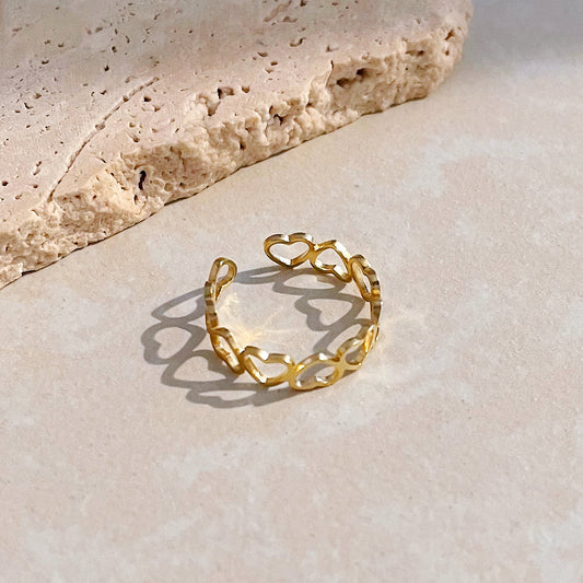 Gold Hollow Hearts Ring