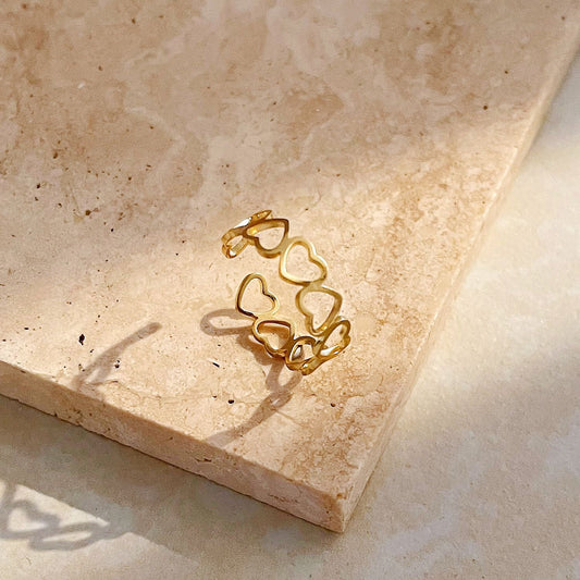 Gold Hollow Hearts Ring