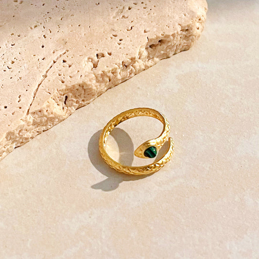 Gold Twisting Snake with Emerald Green Crystal Ring