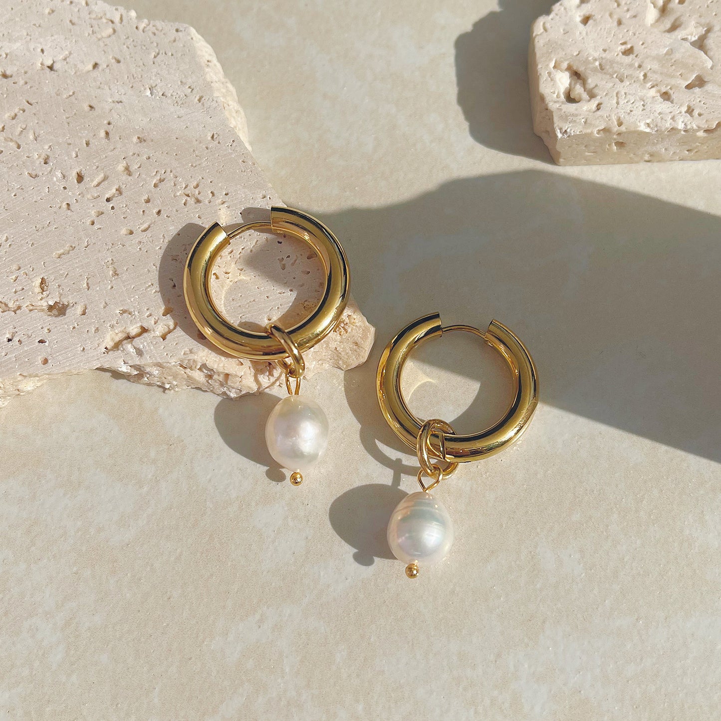 Gold Hoop Pearl Earrings