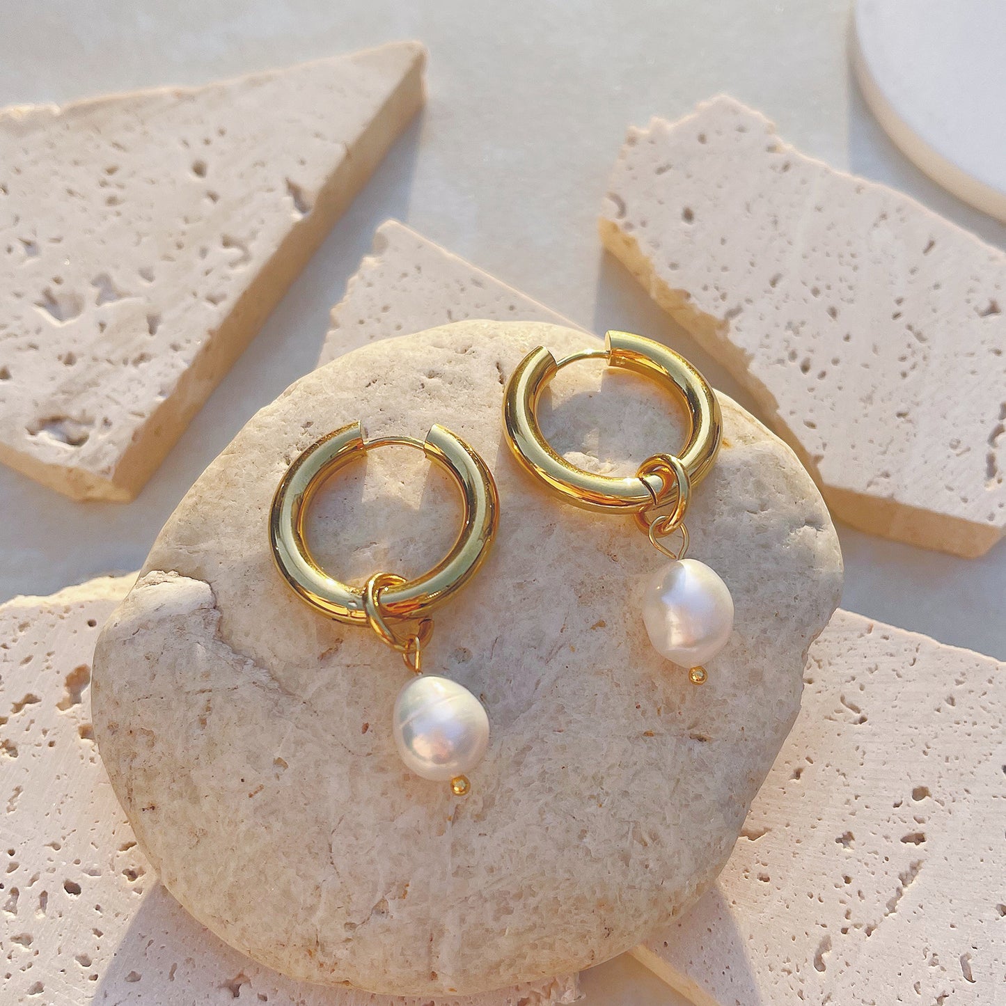 Gold Hoop Pearl Earrings