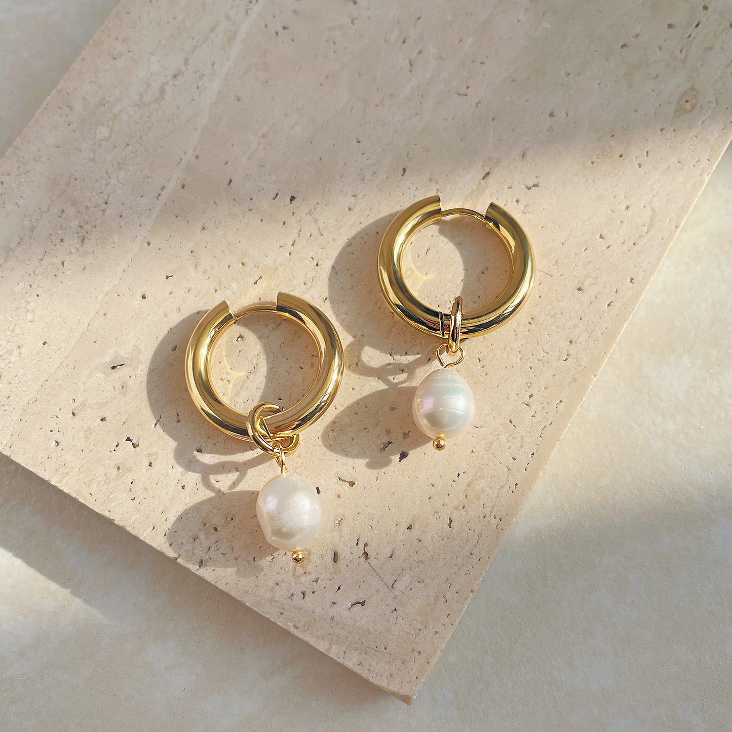 Gold Hoop Pearl Earrings