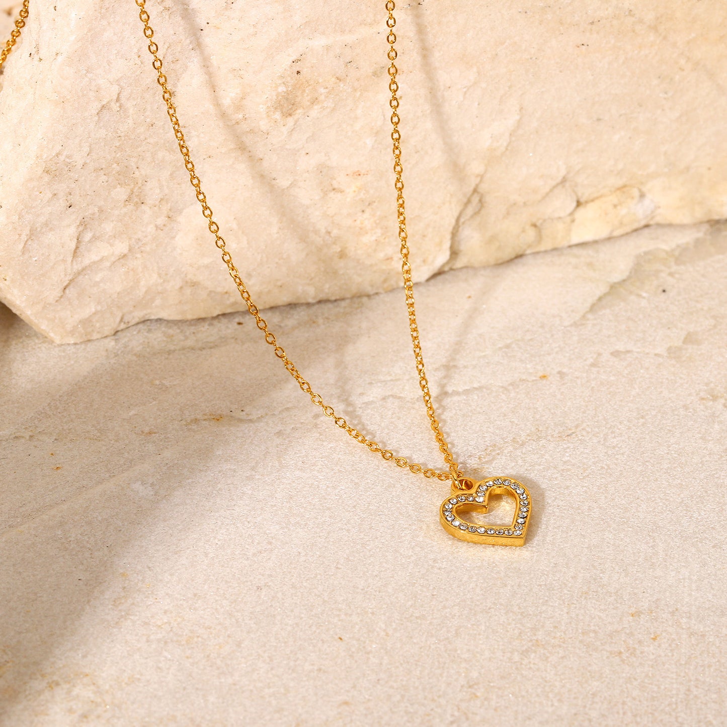 Gold Heart Pendant with Crystals Necklace