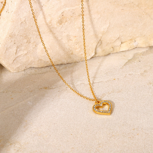 Gold Heart Pendant with Crystals Necklace
