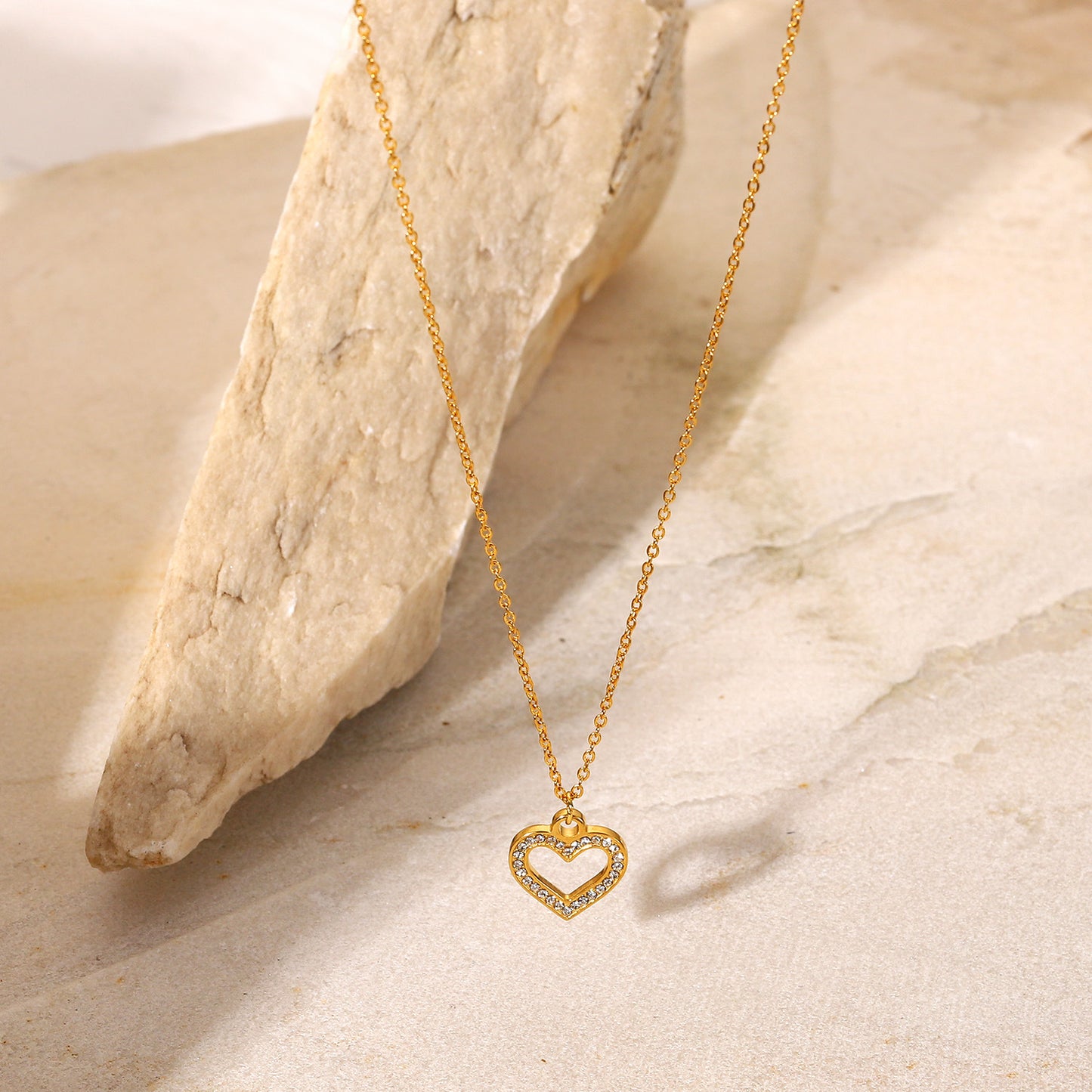 Gold Heart Pendant with Crystals Necklace
