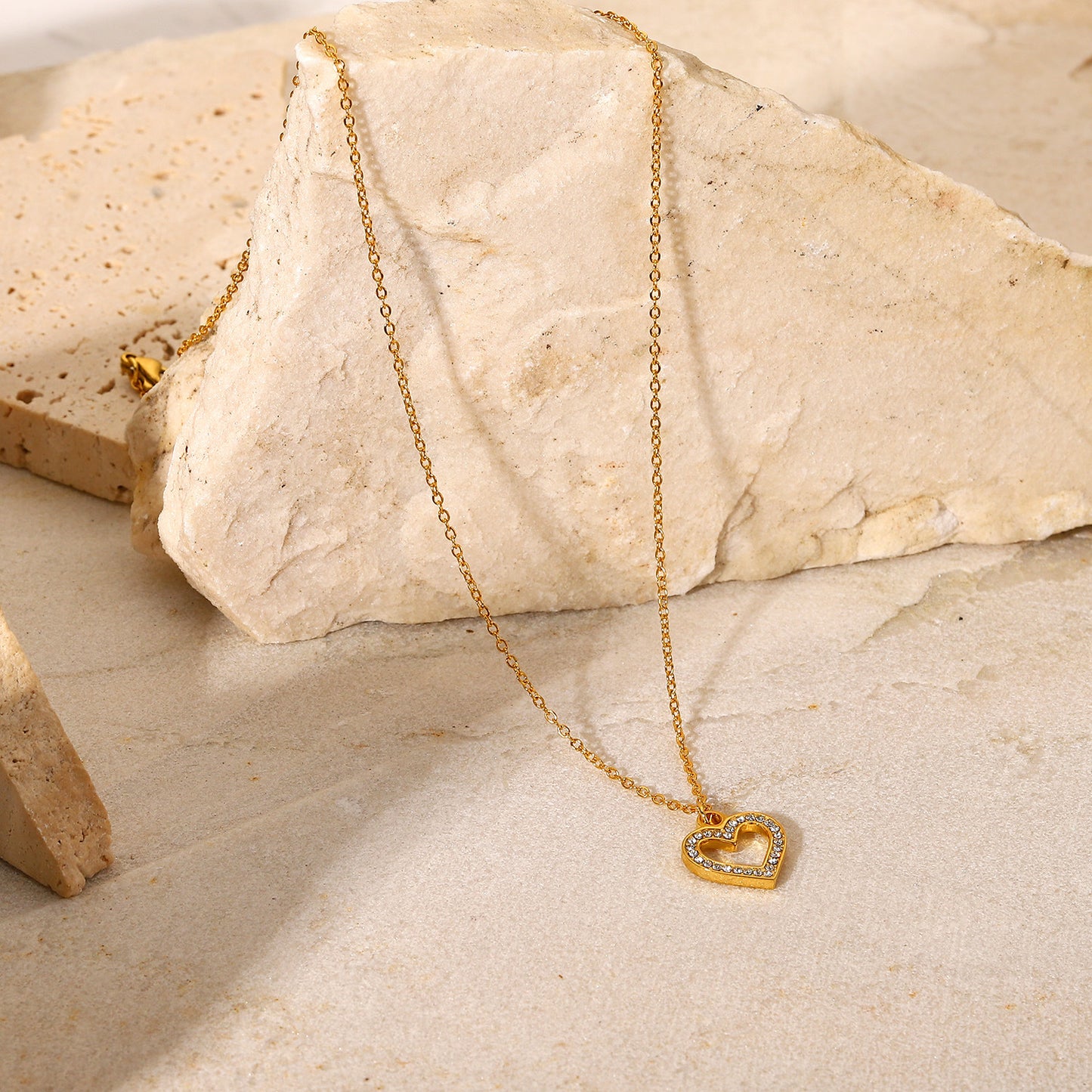 Gold Heart Pendant with Crystals Necklace