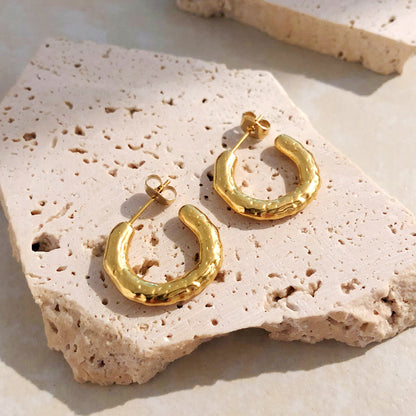 Gold Flat Textured Hoop Earrings