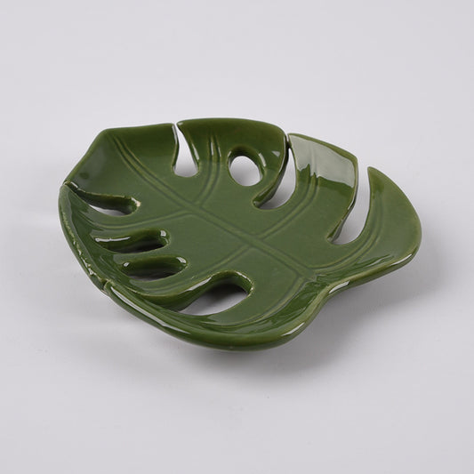 Green Leaf Shaped Jewelry Dish