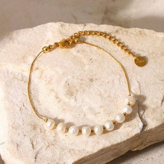 Gold Toned Pearl Line Bracelet