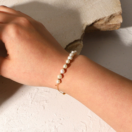 Gold Toned Pearl Line Bracelet