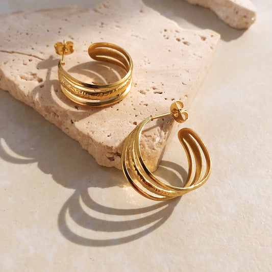 Triple Layered Gold Hoop Earrings