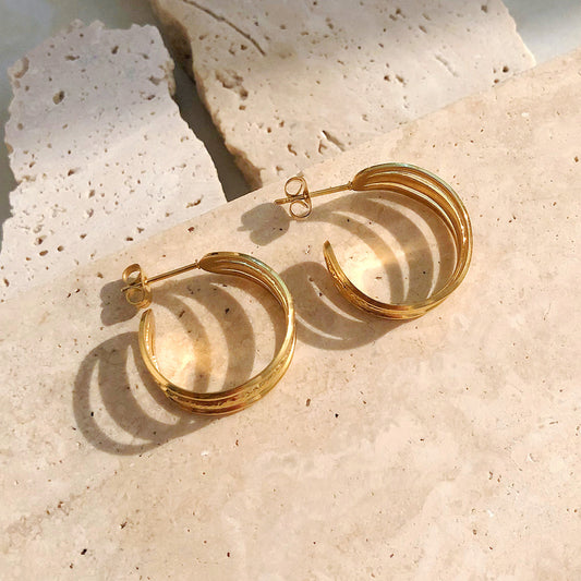 Triple Layered Gold Hoop Earrings