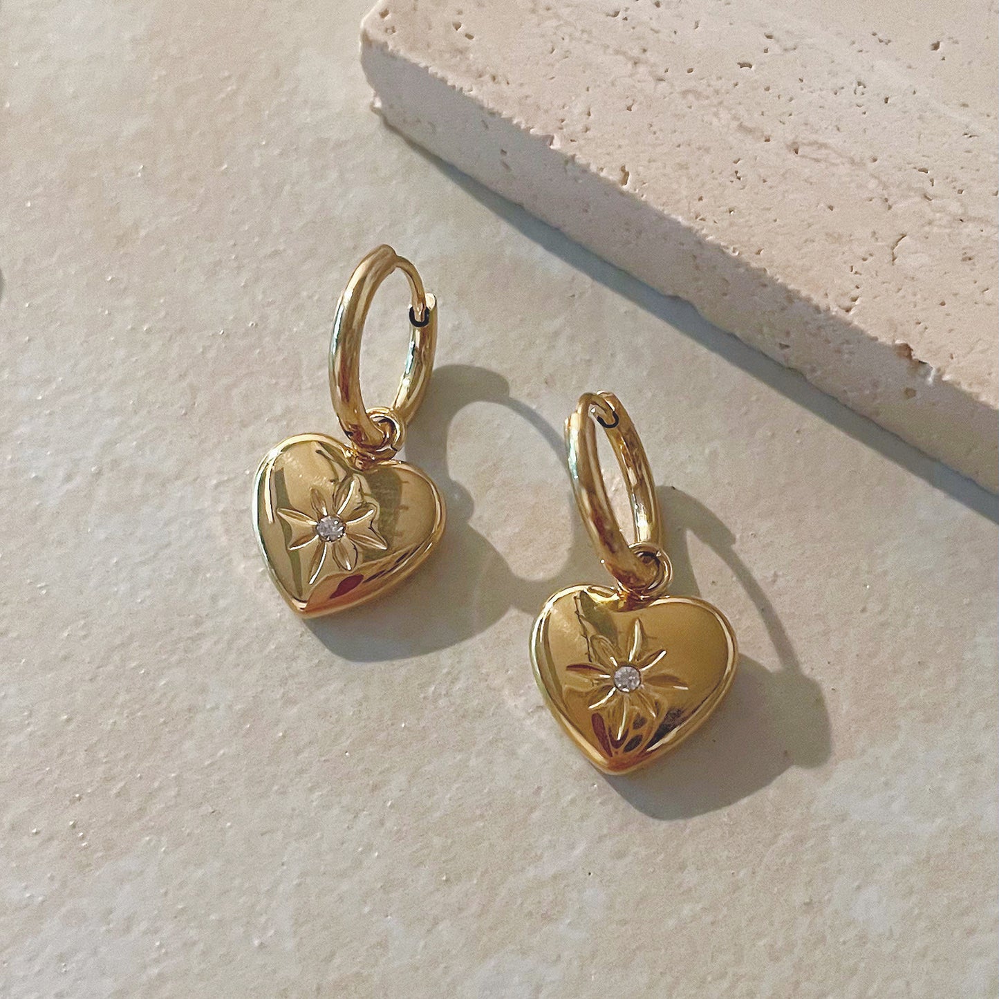 Gold Heart Pendant Earrings