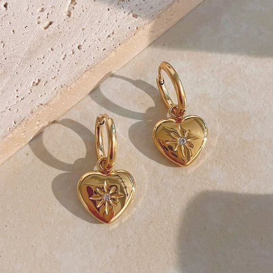 Gold Heart Pendant Earrings