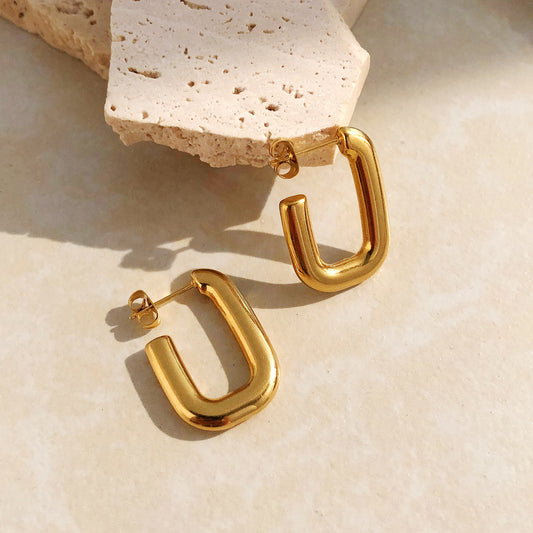 Gold Rectangular Loop Earrings