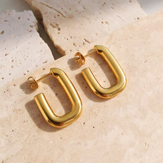 Gold Rectangular Loop Earrings