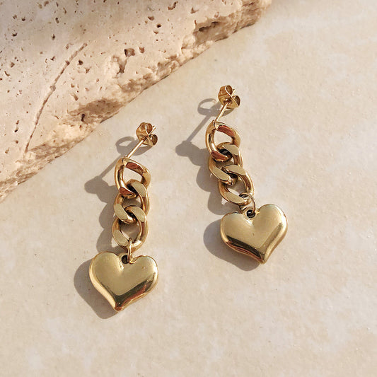 Gold Chain Heart Dangle Earrings