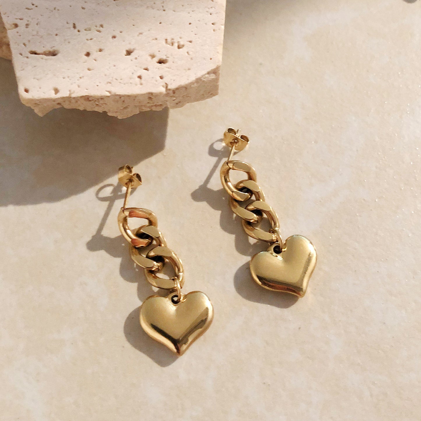 Gold Chain Heart Dangle Earrings