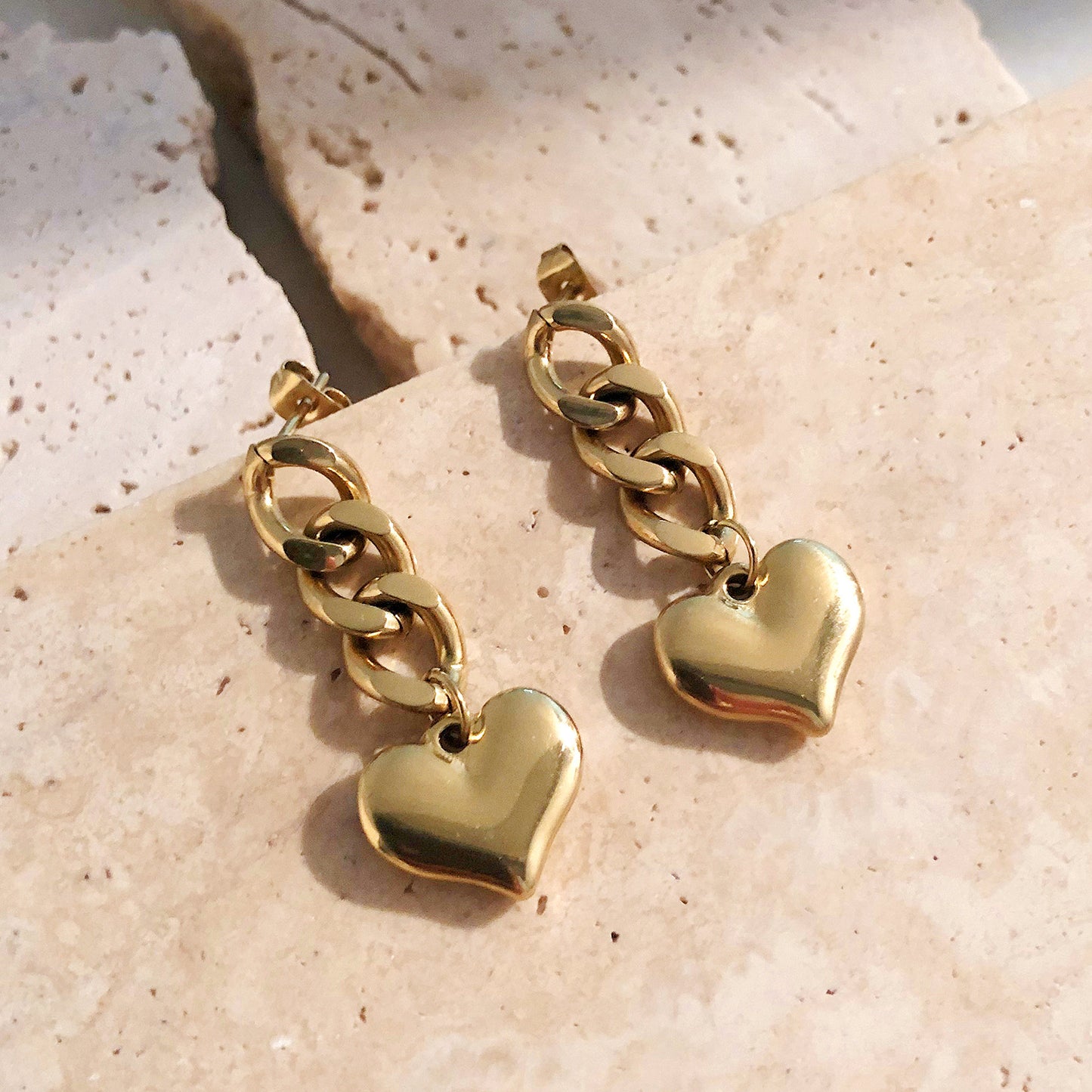 Gold Chain Heart Dangle Earrings