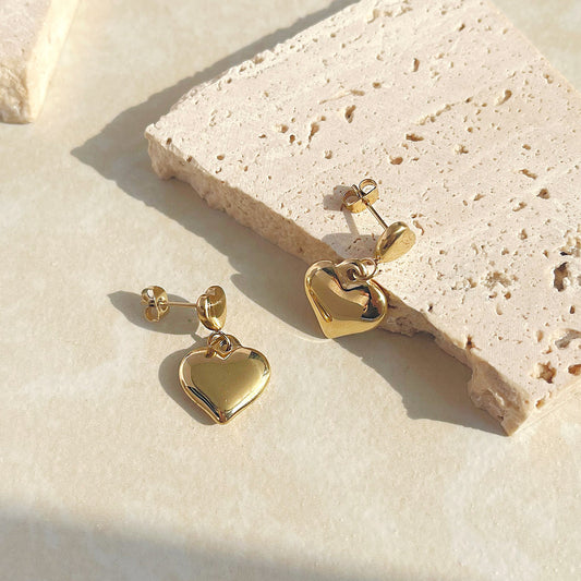 Classic Gold Heart Dangle Earrings