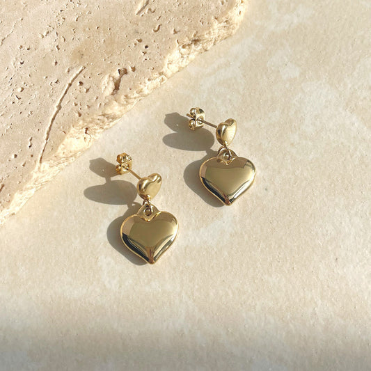 Classic Gold Heart Dangle Earrings