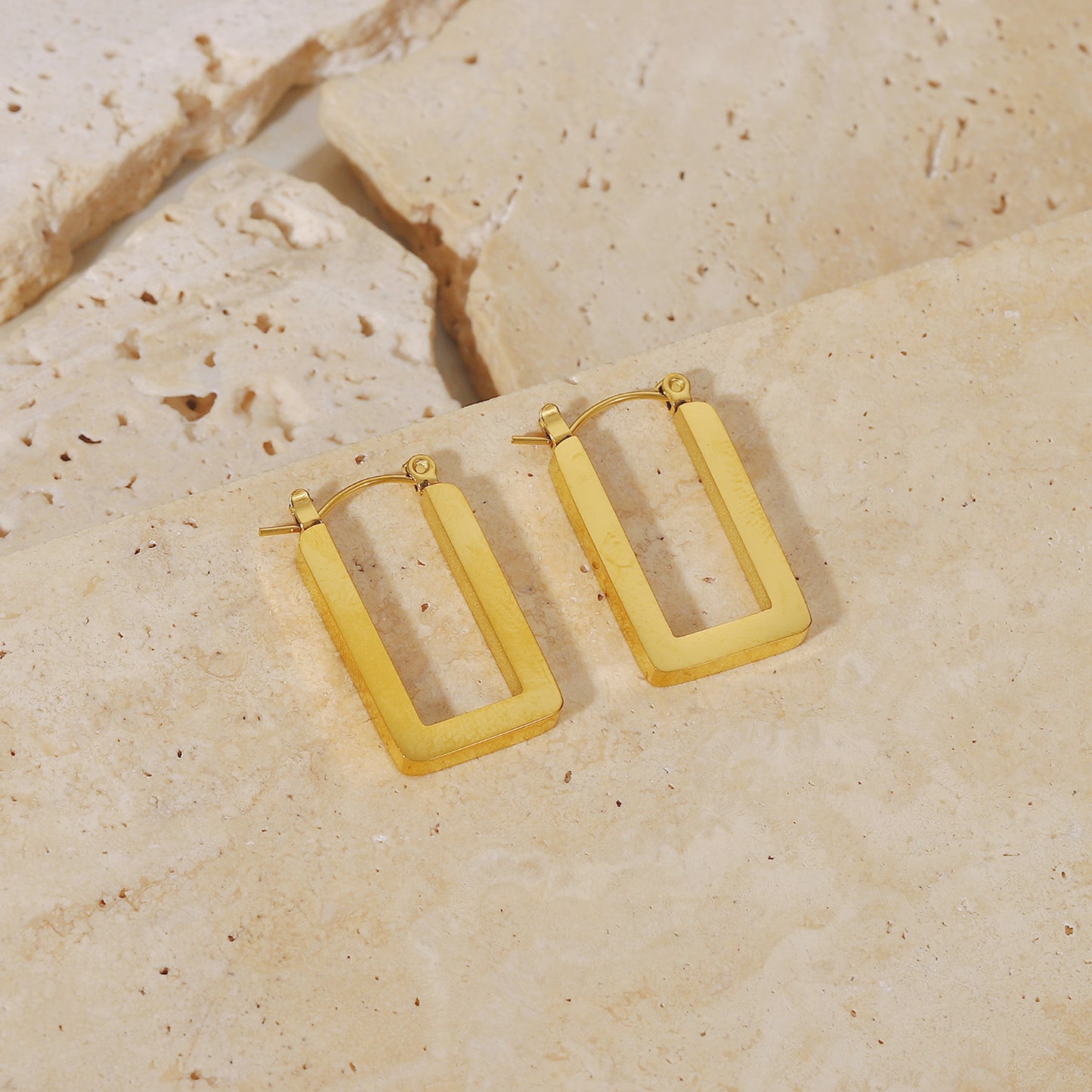 Gold Rectangular Block Earrings