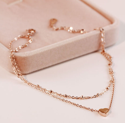 Double Layered Rose Gold Heart Necklace