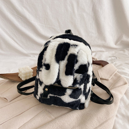 Cow Print Bunny Ears Furry Backpack