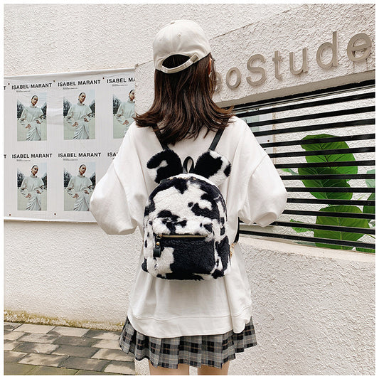 Cow Print Mouse Ears Furry Backpack