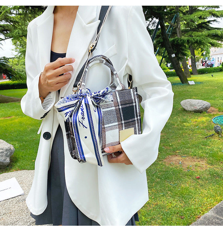 Plaid Handbag with Ribbon