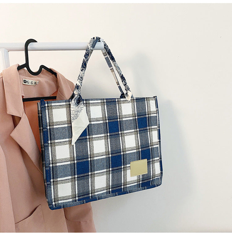 Plaid Handbag with Ribbon