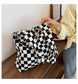 Checkered Tote Bag with Zippers