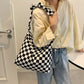 Checkered Tote Bag with Zippers
