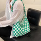 Checkered Tote Bag with Zippers