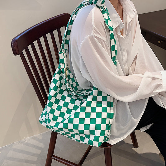 Checkered Tote Bag with Zippers