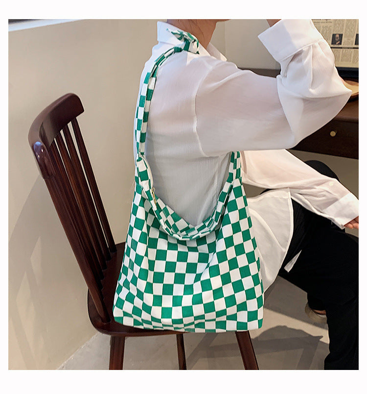 Checkered Tote Bag with Zippers