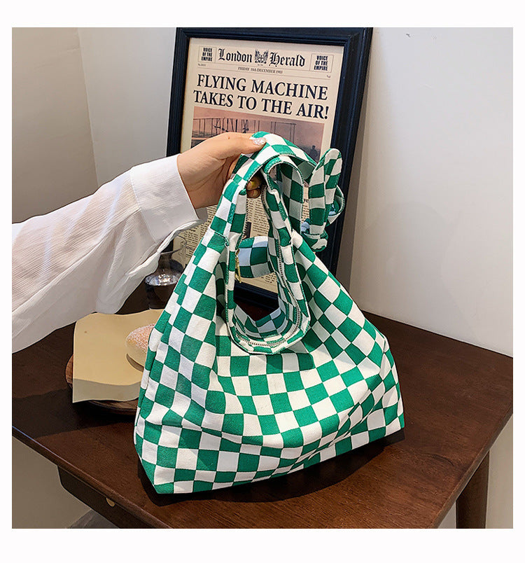 Checkered Tote Bag with Zippers