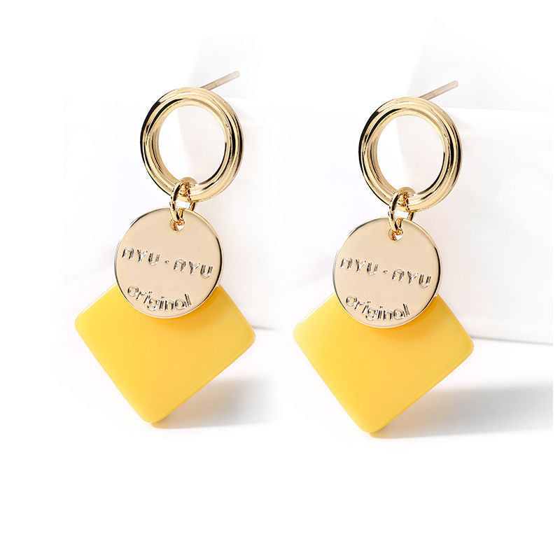 Colored Square Block Simple Earrings